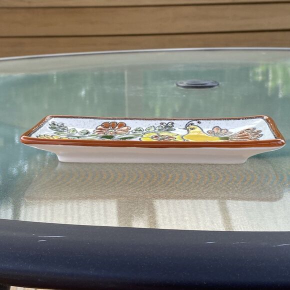 Vintage Eduardo Vega Pottery Bird with Flowers Tray Spoon Rest - Picture 9 of 12